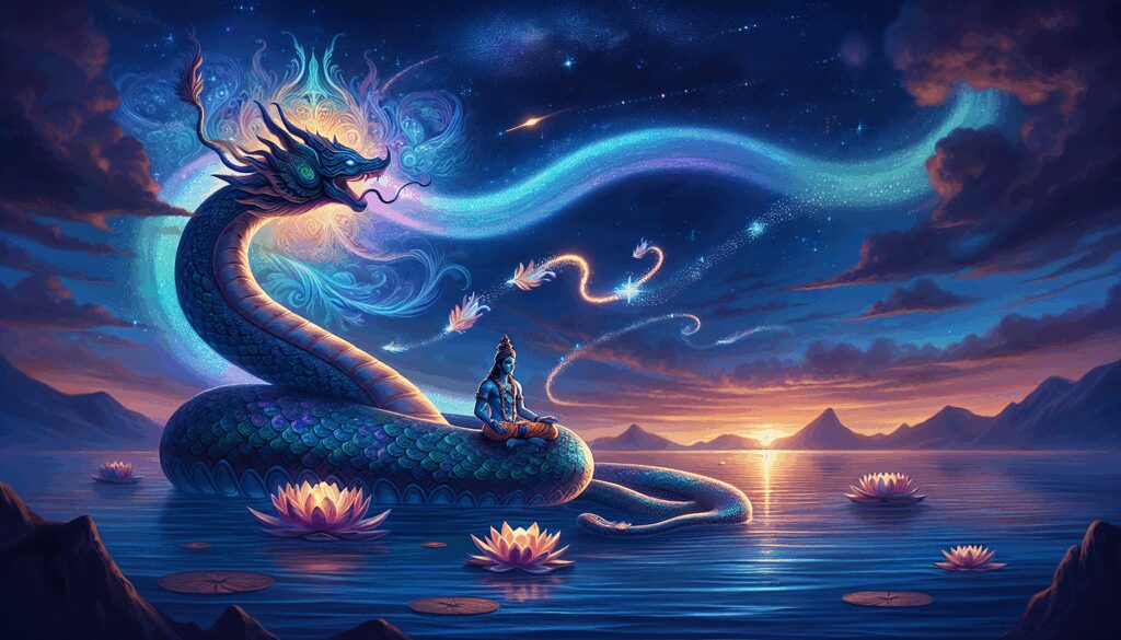 sehsha shesha deidad serpiente cosmica sobre la que descansa vishnu Diosas, dioses y deidades
